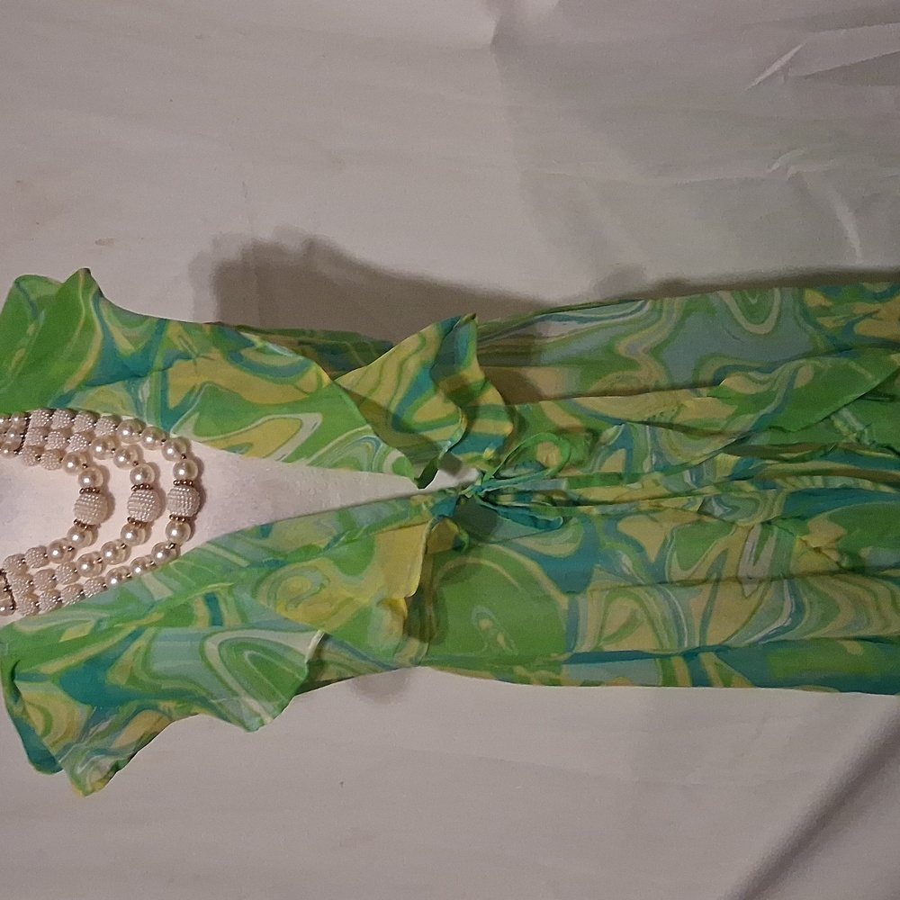 Green and Yellow Swirl Women's Cover UpTop Very Sheer Size Xl